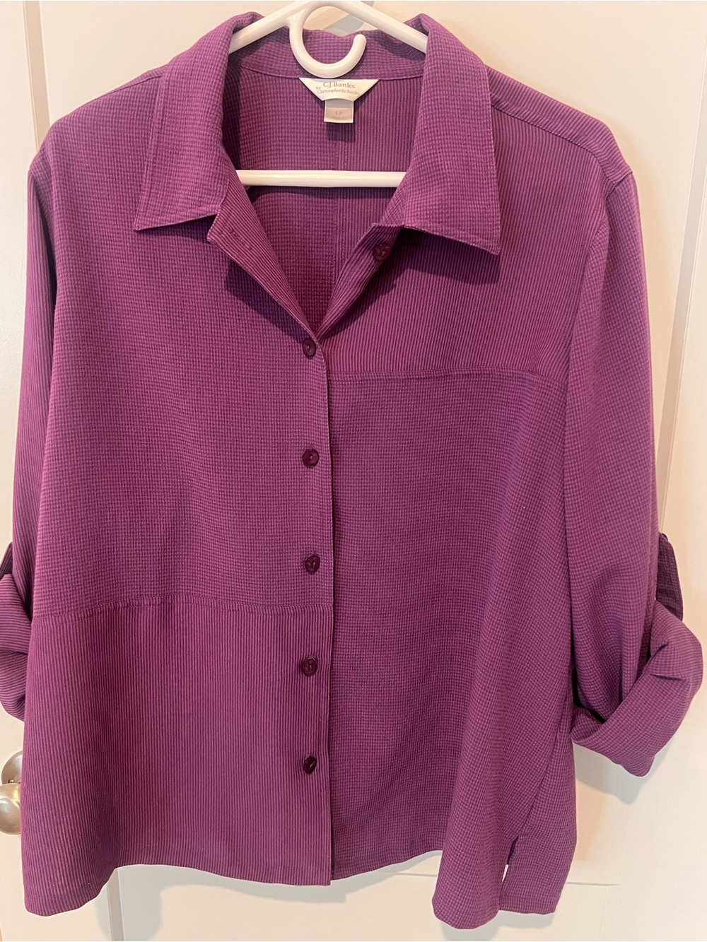 Christopher & Banks Purple Textured Button-Down Shirt